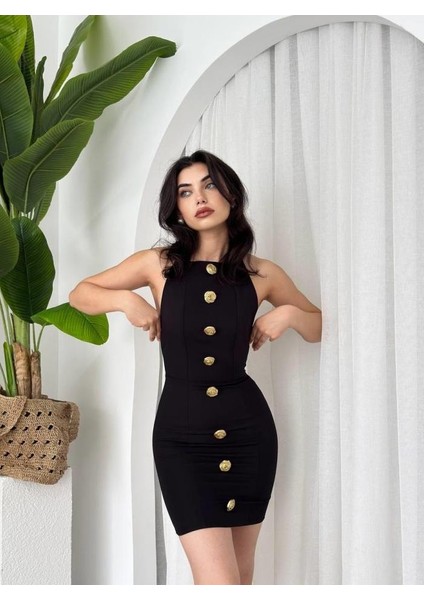 Katalina Gül Düğmeli Elbise