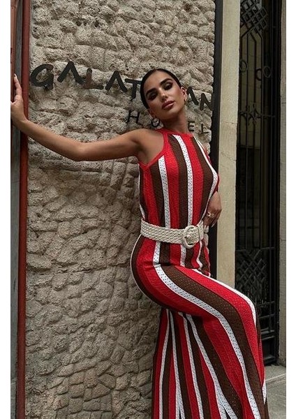 Lucia Çizgili Ajurlu Elbise