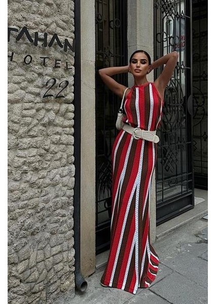 Lucia Çizgili Ajurlu Elbise