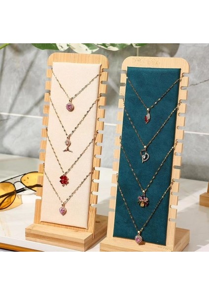 2 Li Dekoratif Ahşap Takı Organizer Stand Kolye Bileklik Aksesuar Düzenleyici (yeşil-Krem) Hediye hadın
