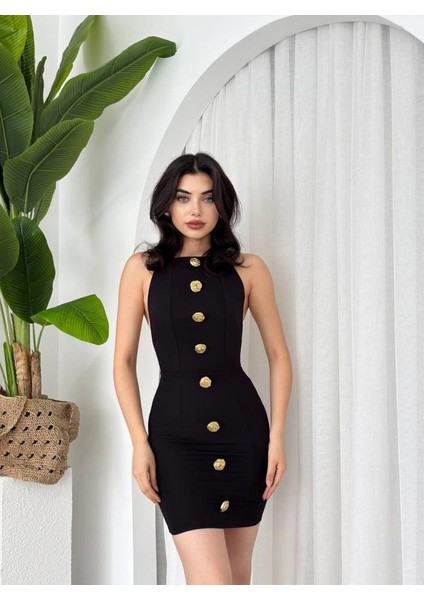 Katalina Gül Düğmeli Elbise
