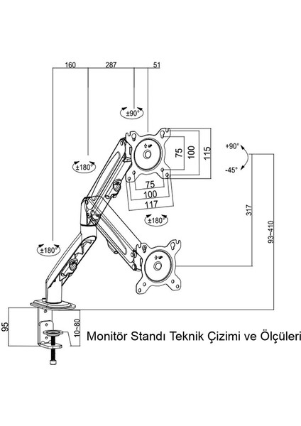 Ergonomik LED Monitör Tutucu Dayanıklı Gaz Amortisörlü LCD Yaylı Vesa Standı13-27 Inç 2-7kg indirimleri