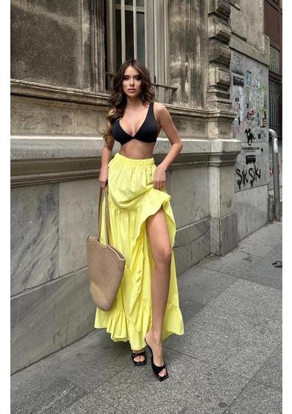 Audrey Fıfrlı Yırtmaç Detay Etek