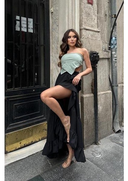 Audrey Fıfrlı Yırtmaç Detay Etek