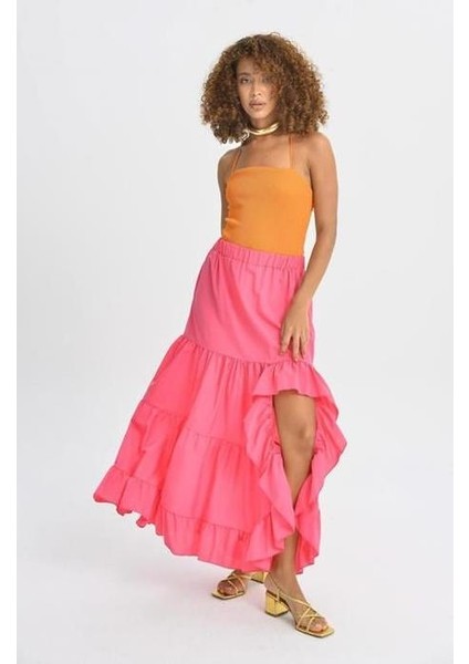 Audrey Fıfrlı Yırtmaç Detay Etek