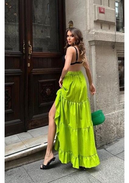 Audrey Fıfrlı Yırtmaç Detay Etek
