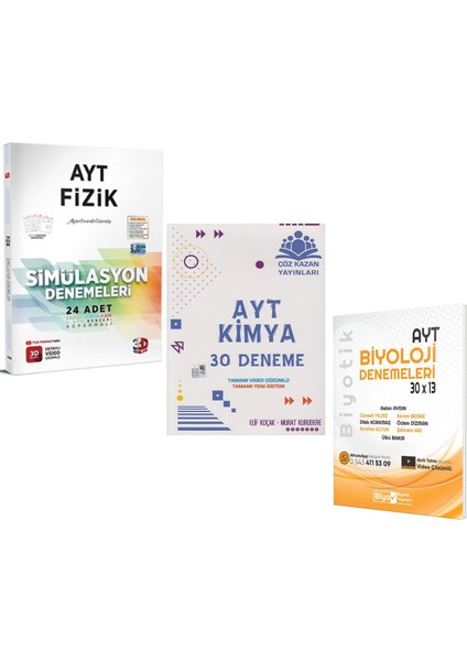 3D Ayt Fizik Çöz Kazan Kimya ve Biyotik Biyoloji Deneme Seti 3 Kitap
