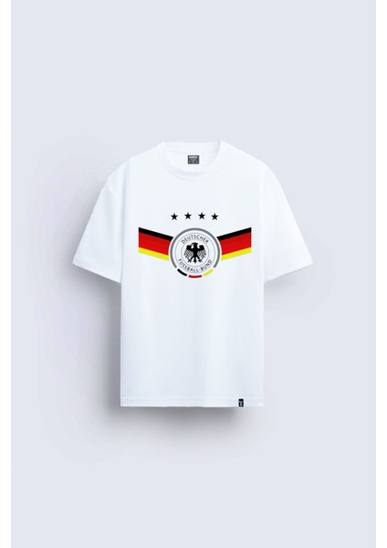 Germany Almanya Milli Futbol Takımı Baskılı Bisiklet Yaka Normal Kalıp Beyaz Tişört T-Shirt