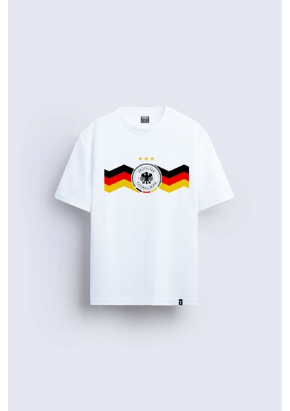 Germany Almanya Milli Futbol Takımı Baskılı Bisiklet Yaka Normal Kalıp Beyaz Tişört T-Shirt