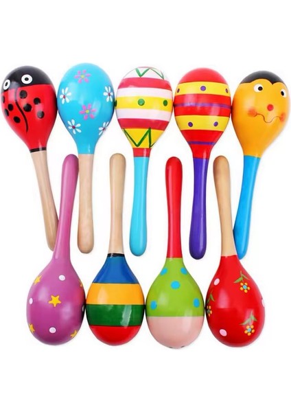 10 Adet Ahşap Marakas (20 Cm) Ritim Müzik Aleti Okul Öncesi Ahşap Oyuncak