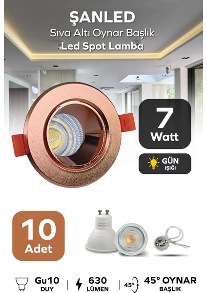 7W Sıva Altı Oynar Başlık GU10 Kare Siyah Kasa Gün Işığı LED Spot Lamba-10 Adet