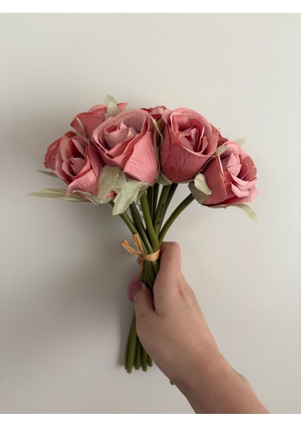 9 Lu Lüx Pembe Kaliteli Gül Demeti Yapay Çiçek