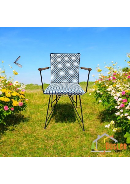 40*80 Duck Kumaş Mavi Geometrik Desenli 4 cm Lik Sırtlı Sandalye Minderi
