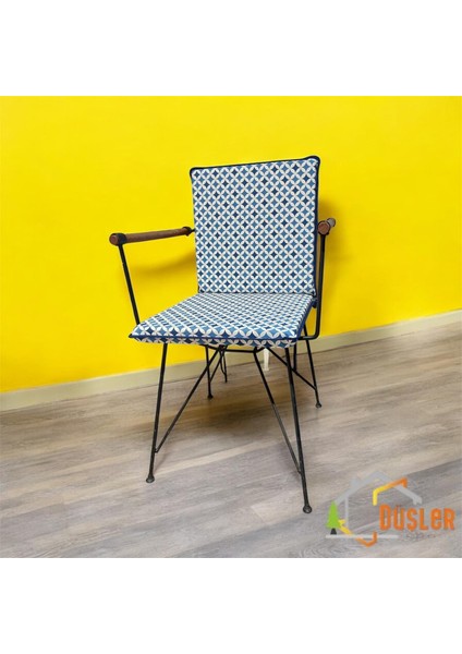 40*80 Duck Kumaş Mavi Geometrik Desenli 4 cm Lik Sırtlı Sandalye Minderi