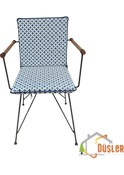 40*80 Duck Kumaş Mavi Geometrik Desenli 4 cm Lik Sırtlı Sandalye Minderi