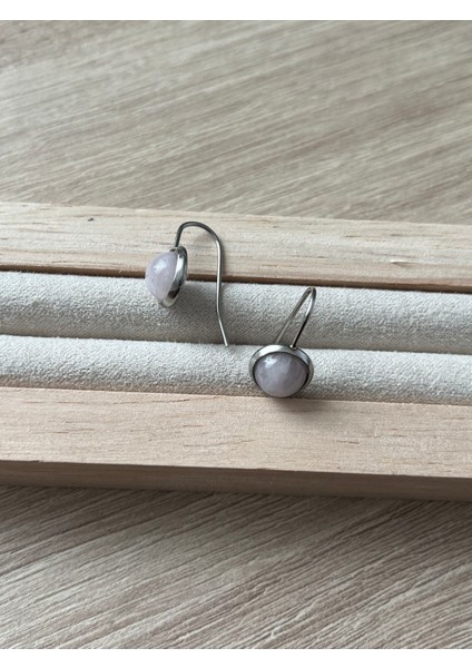 Pembe Kuvars Çelik Küpe