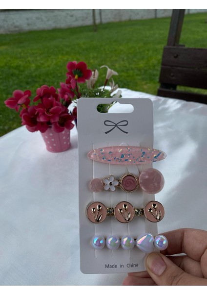 Çoçuk ,Genç ,Kadın, 1paket 4 adet Demir Klıpsli Pembe,incili, çiçekli, Şık Toka Seti fırsatları
