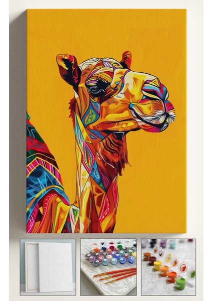 Sayılarla Boyama Çerçeveli Hobi Seti Numaralı Tuval Fırça Boya Dahil Kasnaklı 40X50 cm Renkli Deve