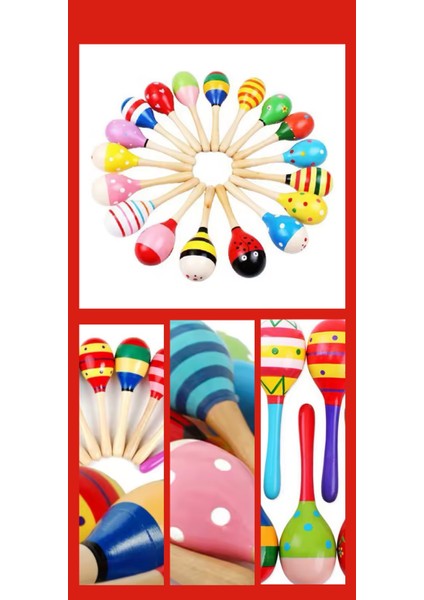 10 Adet Ahşap Marakas (20 Cm) Ritim Müzik Aleti Okul Öncesi Ahşap Oyuncak