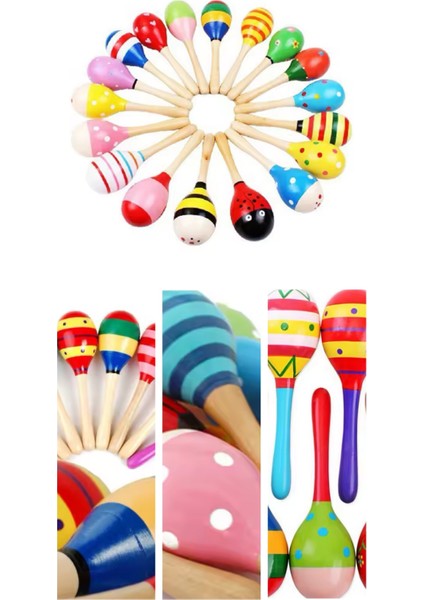 10 Adet Ahşap Marakas (20 Cm) Ritim Müzik Aleti Okul Öncesi Ahşap Oyuncak