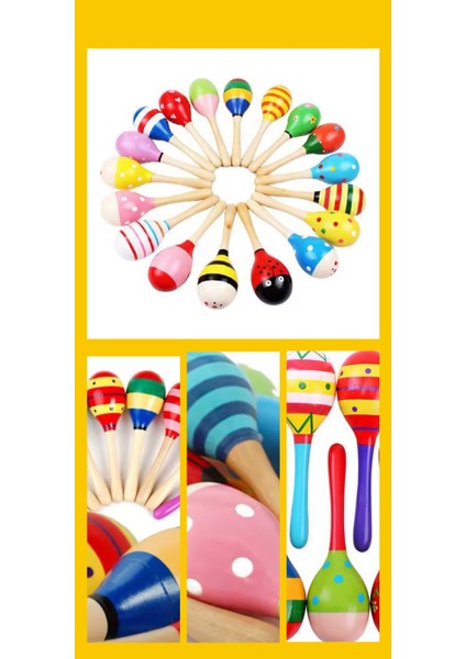 10 Adet Ahşap Marakas (20 Cm) Ritim Müzik Aleti Okul Öncesi Ahşap Oyuncak