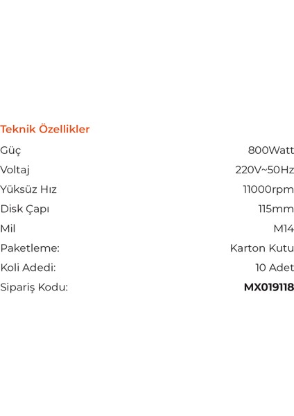 Max Extra MX9118 - 115MM Avuç Taşlama Makinesi 800 Watt - 220 Volt fiyatları