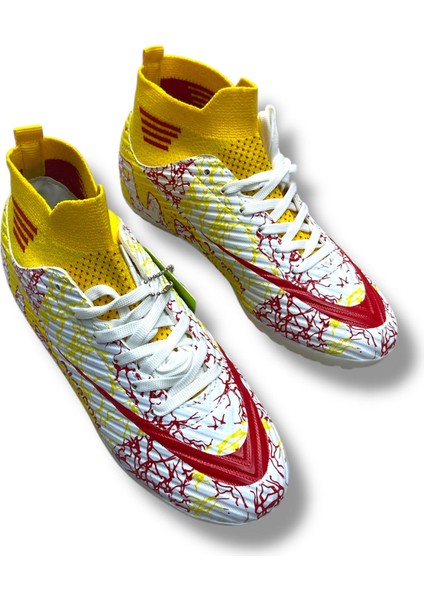 Çoraplı Airboom Halısaha Ayakkabı Beyaz Sarı Kırmızı Desenli fiyatları