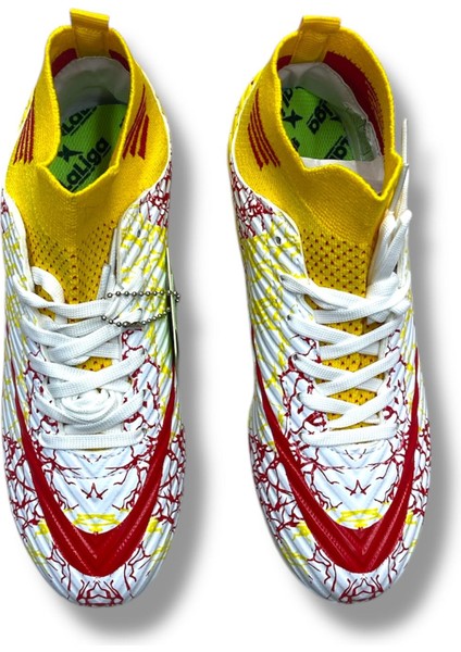 Çoraplı Airboom Halısaha Ayakkabı Beyaz Sarı Kırmızı Desenli fırsatları