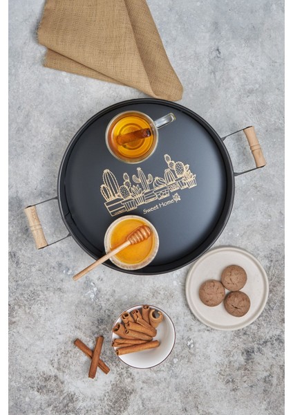 Country Yuvarlak Siyah Tepsi 29 cm