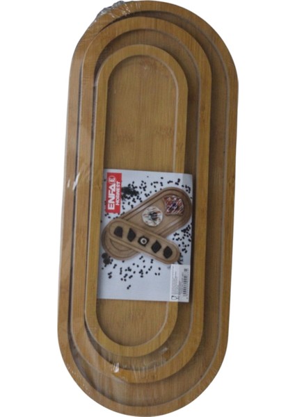 3'lü Uzun Oval Ahşap Sunumluk