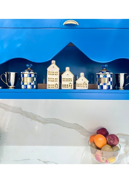 Beyaz 3lu Seramik Ev Mumluklar, House Mumluk Seti. Ev Obje. 3 Seramik modelleri
