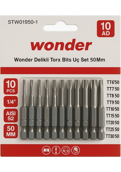 Delikli Torx Bits Uç Set 50MM 10 Lu - STW01950-1