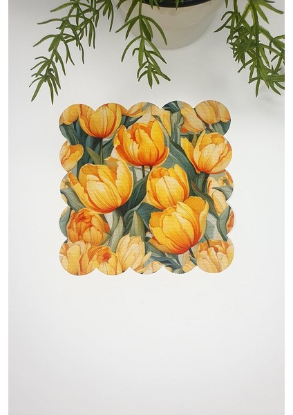 Sarı Laleler Desenli Lazer Kesim Kumaş Kokteyl Peçetesi 1 Adet