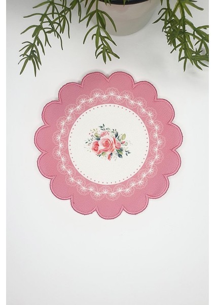 Dekoratif Pembe Kenar Gül Tasarımlı Nakış Kenar Kumaş Kokteyl Peçetesi 1 Adet