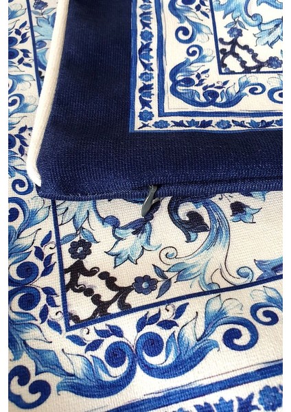 Mavi Çini Desen Tasarımlı Fitilli Kırlent Kılıfı - 43 x 43 cm fırsatları
