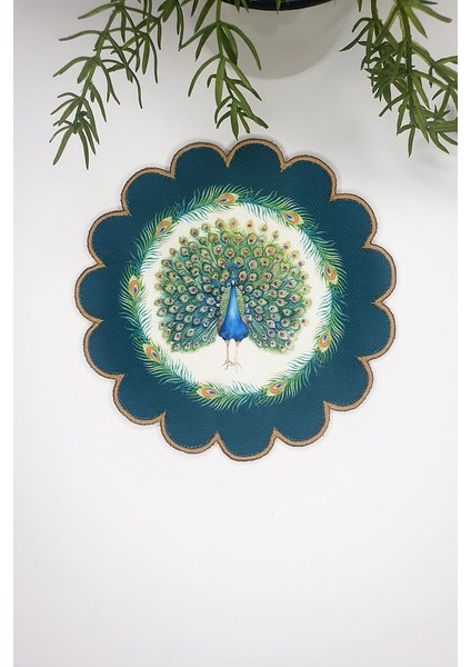 Peacock Tavus Kuşu Tasarımlı Nakış Kenar Kumaş Kokteyl Peçetesi 1 Adet