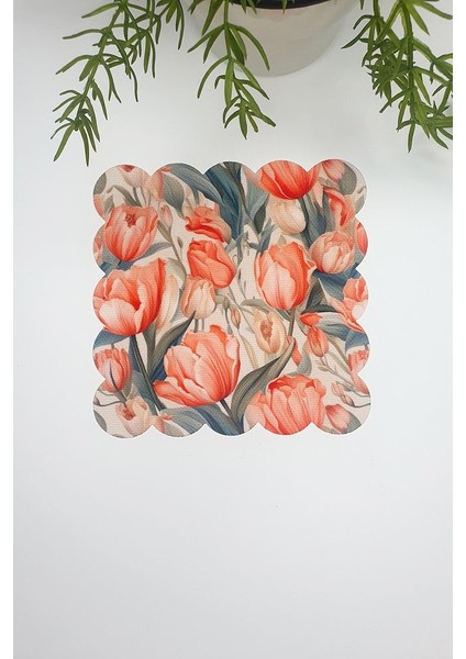 Turuncu Lale Desenli Lazer Kesim Kumaş Kokteyl Peçetesi 1 Adet