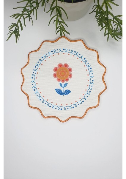 Folk Stili Çiçek Desenli Dekoratif Nakış Kenar Kumaş Kokteyl Peçetesi 1 Adet