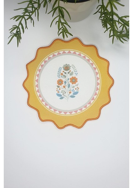 Folk Stili Sarı Kenar Çiçek Tasarımlı Nakış Kenar Kumaş Kokteyl Peçetesi 1 Adet