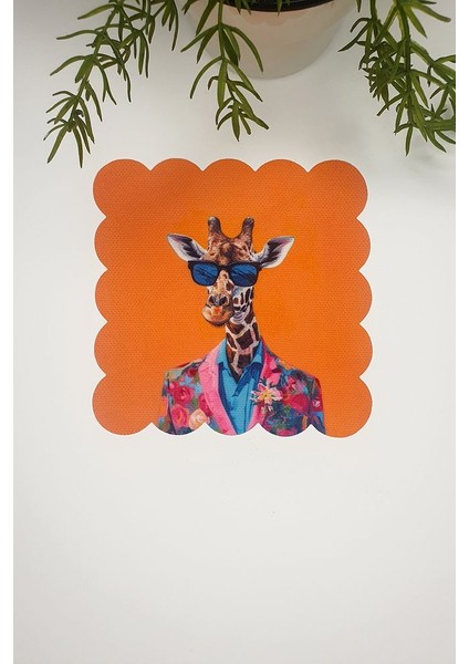 Sulu Boya Maximalist Zürafa Tasarımlı Lazer Kesim Kumaş Kokteyl Peçetesi 1 Adet