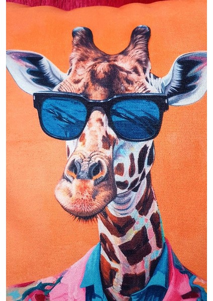 Tarz Sahibi Zürafa Tasarımlı Turuncu Kırlent Kılıfı Saçak Detaylı - 43 x 43 cm fiyatları