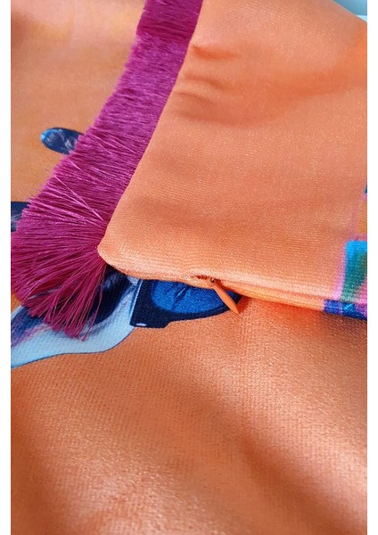 Tarz Sahibi Zürafa Tasarımlı Turuncu Kırlent Kılıfı Saçak Detaylı - 43 x 43 cm fırsatları