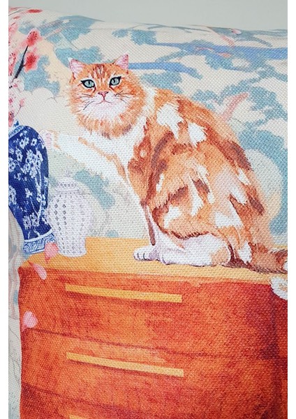 Sulu Boya Yaramaz Kedi Desen Tasarımlı Kırlent Kılıfı - 43 x 43 cm fiyatları
