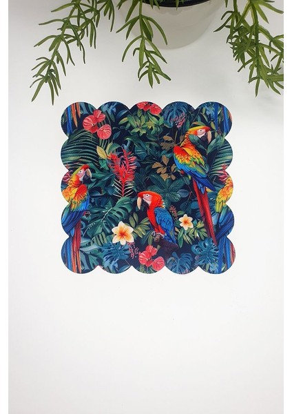 Tropikal Papağanlar ve Orman Desenli Lazer Kesim Kumaş Kokteyl Peçetesi 1 Adet