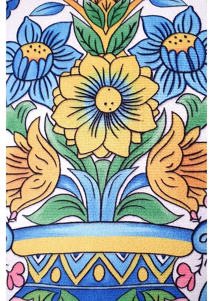 Italyan Çini Stili Vazo ve Kuşlar Tasarımlı Fitilli Kırlent Kılıfı - 43 x 43 cm fiyatları