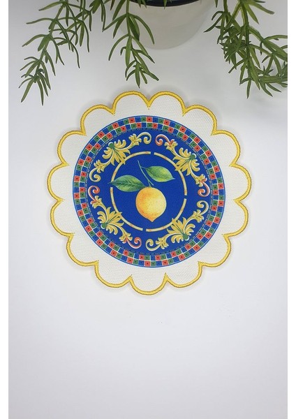 Çini ve Limon Tasarımlı Nakış Kenar Kumaş Kokteyl Peçetesi 1 Adet