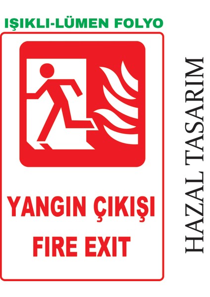 Işıklı Folyo Acil Çıkış-Fıre Exıt 25X12 cm Çift Taraf Bantlı