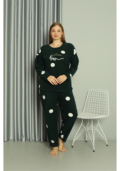 Welsoft Polar Kadın Büyük Beden Petrol Rengi Pijama Takımı 808045
