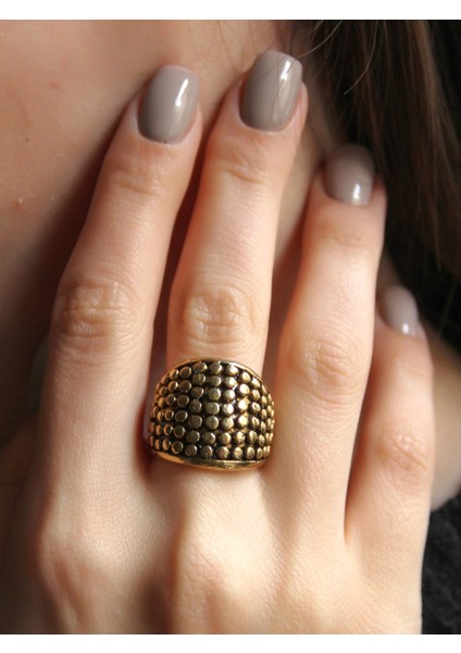 Yuvarlak Desenli Antik Ayarlanabilir Kadın Yüzük EUY1253