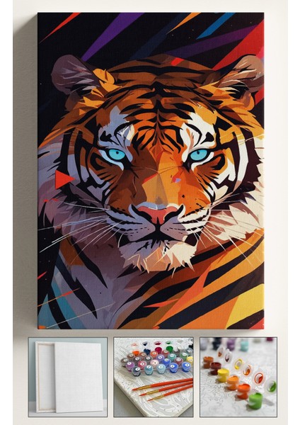 Sayılarla Boyama Çerçeveli Hobi Seti Numaralı Tuval Fırça Boya Dahil Kasnaklı 40X50 cm Mavi Göz Kaplan